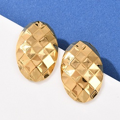 Настоящее золото 18K 304 серьги-гвоздики из нержавеющей стали в форме овала с ромбами, ионное покрытие (ip), реальный 18 k позолоченный, 29.5x19.5 мм