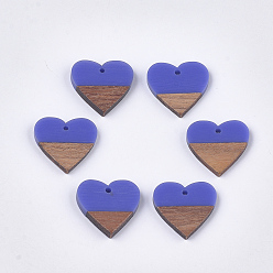 Королевский синий Подвески из смолы и ореха, сердце, королевский синий, 24x25x3.5~4 мм, отверстие : 2 мм
