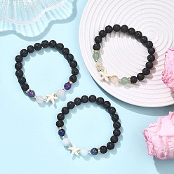 Смешанные камни 3Шт. круглых бусин из натуральной лавы, цитрина, лазурита, зеленого авантюрина, аметиста, мадагаскарского розового кварца и синтетической бирюзы для женщин, морская звезда, бусина : 8.5 mm, внутренний диаметр: 2-1/4 дюйм (5.75 см)