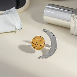 Позолоченный и Цвет Нержавейки Регулируемые открытые манжеты из нержавеющей стали для женщин, Солнце и луна, настоящее золото и нержавеющая сталь, 19.2 мм, внутренний диаметр: регулируемый