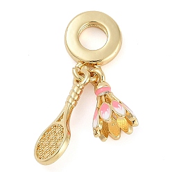 Pink Стойка покрытие латунь эмаль спортивные европейские подвески, подвески для бадминтона с большими отверстиями, реальный 18 k позолоченный, долговечный, без кадмия и без свинца, розовые, 27 мм, отверстие : 4.5 мм, Кулон : 11.5~18x7x1~7 мм