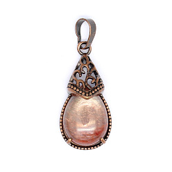 Вишневый Кварц Подвески из искусственного вишневого кварцевого стекла в стиле ретро, подвески в форме капли с металлической фурнитурой из красной меди, 31x15 мм