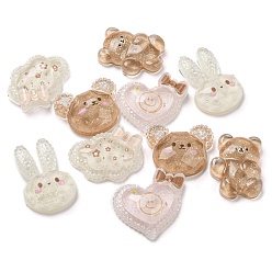 Mixed Shapes Plastic Cabochons, with Glitter Powder, Mixed Shape, Mixed Shapes, 18.5~25.5x17~25.5x6~8mm