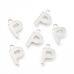 Letter P Не тускнеющие 201 подвески из нержавеющей стали, алфавит, letter.p, 12x7.3x0.6 мм, отверстие : 1.4 мм