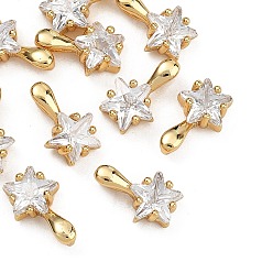 Plaqué 18K Or Véritable Breloques en laiton et zircon cubique transparent Shegrace, sans cadmium et sans nickel et sans plomb, charmes étoiles, réel 18 k plaqué or, 9.5x6x3.5mm, Trou: 2x1.4mm