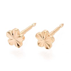Настоящее золото 18K Латунные серьги-гвоздики для женщин, цветок, реальный 18 k позолоченный, 6x6.5 мм