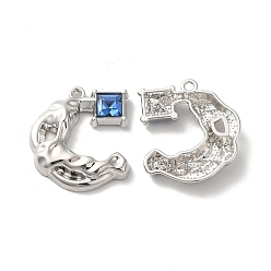 Blue Alloy Pendant, with Glass, Platinum, Lead Free & Cadmium Free, Moon Charm, Blue, 23x20x4mm, Hole: 1.6mm