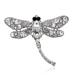 Crystal Alloy Rhinestone Brooches for Backpack Clothes, Dragonfly, Crystal, 95x75mm