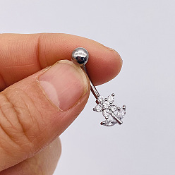 Dragonfly 304 Кольца для пупка из нержавеющей стали с микропаве из кубического циркония, цвет нержавеющей стали, стрекоза, 10 мм, штифты : 1.6 мм, Руководитель: 5 mm
