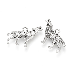 Античное Серебро Подвески из сплава воющего волка в тибетском стиле, волк, без кадмия и без свинца, античное серебро, 18x25x3.5 мм, отверстие : 2 мм, Около 490 шт / 1000 г