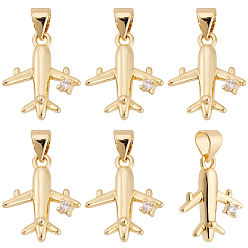 Настоящее золото 18K 12подвески из кубического циркония с покрытием из латуни с микропаве, прелести самолета, без кадмия и без свинца, долговечный, реальный 18 k позолоченный, 16.5x14x3 мм, отверстие : 4x3.5 мм