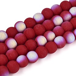 (123L) Белый крем непрозрачный блеск Матовые непрозрачные стеклянные бусы пряди, круглые, с половиным покрытием, с покрытием AB цвета, огнеупорный кирпич, 6~6.5 мм, отверстие : 0.9 мм, около 67~70 шт / нитка, 14.57~15.16 дюйм (37~37.5 см)