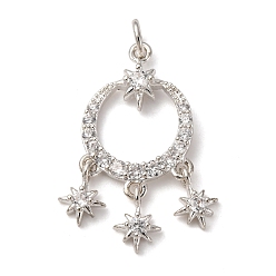 Серебро Латунные микро проложить кубического циркония подвески, тканая сетка, с целью перехода в кольце, без кадмия и без свинца, стойки покрытие, долговечный, серебряные, 27.5x17x3 мм, отверстие : 3 мм