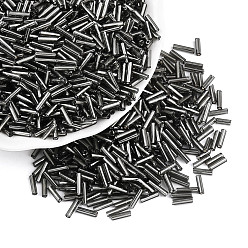 Серый Стеклярус, серебряная линия, серые, 6~8x1.8 мм, отверстие : 0.6 мм, 10000 шт / фунт