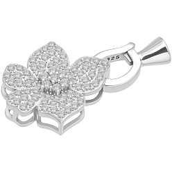 Платина 1 шт. 925 стерлинговое серебро с микропаве из прозрачных кубических цирконий, застежки-раскладывающиеся, с печатью s925, цветок, платина, 25x12x4.3 мм, Цветок: 16x12x4.3 мм, застежки: 11.6x6.2x4, отверстие : 2.5 мм