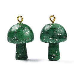 Морско-зеленый Природного кварца подвески, с петлями из сплава с покрытием из светлого золота и натуральным опалом, окрашенная и подогревом, гриб, цвета морской волны, 26.5x16 мм, отверстие : 2 мм