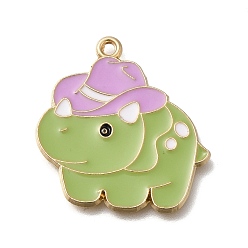 Желто-Зеленый Подвески из эмали и сплава, золотые, динозавр с подвеской на шляпе, желто-зеленый, 27x26x1.5 мм, отверстие : 1.6 мм