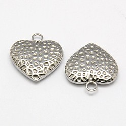 Stainless Steel Color Tarnish Resistant 304 Stainless Steel Textured Pendants, Bumpy, Puffed Heart, Stainless Steel Color, 21x20x4mm, Hole: 2mm