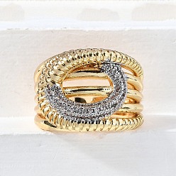 Real Gold Plated & Real Platinum Plated Латунные микро-паве кубические цирконии регулируемые манжеты открытые кольца, без кадмия и без свинца, овальные, настоящее золото и платина, 16 мм, внутренний диаметр: регулируемый