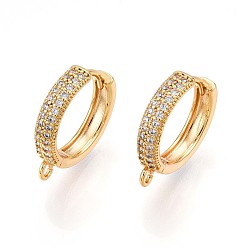 Настоящее золото 18K Латунный микропаве кубический цирконий кольцо серьги фурнитура, без свинца, без никеля и без кадмия, кольцо, реальный 18 k позолоченный, 17x16x3.5 мм, отверстие : 1.4 мм, штифты : 0.9 мм