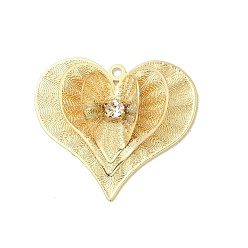 Сердце Латунные подвески, со стразами, долговечный, без никеля , реальный 18 k позолоченный, сердце, 23.5x26.5x6.5 мм, отверстие : 1.4 мм