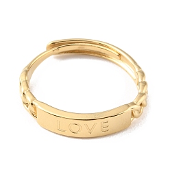 Real 14K Gold Plated 304 Stainless Steel Rectangle with Word Love Adjustable Rings for Valentine's Day, Real 14K Gold Plated, Inner Diameter: 17mm