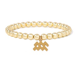 Водолей Гематитовые синтетические немагнитные браслеты, браслеты с подвесками созвездия для мужчин и женщин, Водолей, 7-1/2 дюйм (19 см)