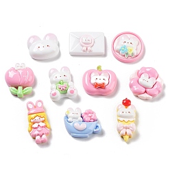(52) Непрозрачная лаванда Непрозрачные кабошоны из смолы, кролик, девочка и цветок, разнообразные, разноцветные, 20.5~30x15~25x7.5~8 мм