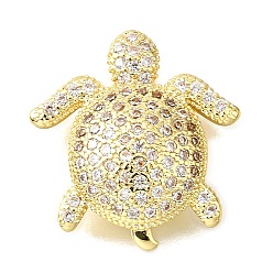 Настоящее золото 18K Латунные микропаве из прозрачного кубического циркония, черепаха, без свинца и без кадмия, стойки покрытие, долговечный, реальный 18 k позолоченный, 18.5x17x4.5 мм, отверстие : 1.1 мм