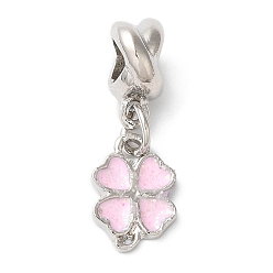 Pink Подвеска из эмалированного сплава с покрытием из сплава в европейском стиле, подвески в виде клевера с большими отверстиями, без кадмия, без никеля и без свинца, платина, розовые, 25 мм, отверстие : 4 мм, клевер: 12x9x1 мм