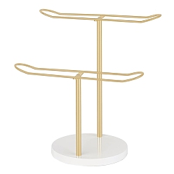 Золотой 2-уровневые Т-образные железные стенды для демонстрации резинок для волос, органайзеры для повязок на голову с мраморным основанием, золотые, 25.9x16x28.4 см