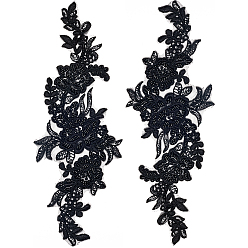 Черный 3d цветочные полиэстеровые вышитые аксессуары для костюмов, с пластиковым, аппликация патч, швейные украшения, чёрные, 401x137x3 мм