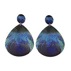 Морской Синий Серьги-гвоздики из цинкового сплава, преувеличенная капля, Marine Blue, 97x60 мм