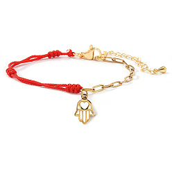 Красный 304 из нержавеющей стали шарм браслеты, Браслеты из цепочки и нейлонового шнура в виде скрепки для женщин, хамса рука, золотые, красные, 6.30 дюйм (16 см) ~ 11.02 дюйм (28 см)