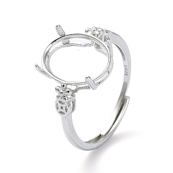 Платинированный Регулируемые 925 настройки для колец-солитеров из стерлингового серебра, 4 настройки кольца зубца когтя, за половину пробурено бисера, фитинги с кольцевыми креплениями и перламутровым седлом, Реальная платина, 2~3 мм, внутренний диаметр: 18 мм