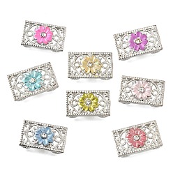 (52) Непрозрачная лаванда Латунный хрустальный стразы прямоугольник с цветочными многорядными звеньями, Эмаль стиле, без кадмия и без свинца, стойки покрытие, платина, разноцветные, 13x22x6 мм, отверстие : 2 мм