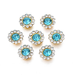 Аквамарин Шить на горный хрусталь, прозрачное стекло горный хрусталь, с настройками железного зубца, граненые, цветок, аквамарин, 9x4 мм, отверстие : 1.2 мм