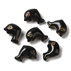 Черный Lampwork бисер, дельфин, чёрные, 15x21x9 мм, отверстие : 1 мм, Около 35~40 шт / 100 г