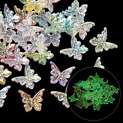 Gemischte Farbe Acryl-Perlenkappen, Schmetterling, UV-Beschichtung, Leuchten im Dunkeln, Gemischte Farbe, 12x13.5x4 mm, Bohrung: 0.9 mm