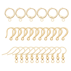 Real 18K Gold Plated Brass Earring Hooks, with Huggie Hoop Earring Findings, Real 18K Gold Plated, Brass Earring Hooks: 20pcs