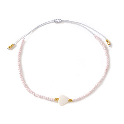 Pink Bracelets tressés ajustables en forme de cœur, ornés de coquillages naturels et de perles de verre, pour femmes, rose, 11.02 pouce (28 cm)