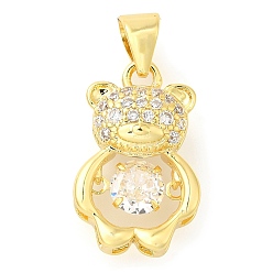 Настоящее золото 18K Подвески из латуни с покрытием медвежьей стойки, микропаве из кубического циркония, без свинца и без кадмия, реальный 18 k позолоченный, 18x11.5x6 мм, отверстие : 3.5x5 мм