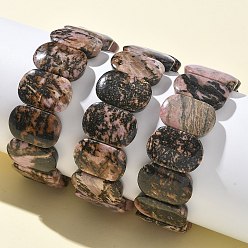 Родонит Браслеты из натуральных бусин родонита для женщин и мужчин, овальные, 1 дюйм (2.4 см), внутренний диаметр: 2-1/2 дюйм (6.45 см)