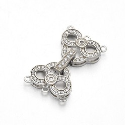Platinum Rack Plating Brass Micro Pave Cubic Zirconia Owl Fold Over Clasps, Lead Free & Cadmium Free, Platinum, 28x17x4.5mm, Hole: 1mm