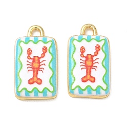 Red Printed Brass Pendants, Rectangle with Lobster Charms, Rack Plating, Long-Lasting Plated, Lead Free & Cadmium Free, Real 18K Gold Plated, Red, 23x12.5x3.5mm, Hole: 2mm