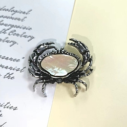 Фора Броши из натуральных ракушек белого цвета, краб, оранжевые, 43x49 мм