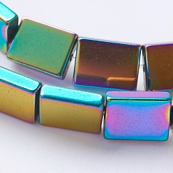 Rainbow Plated PVD Vacuum Plating Electroplate Non-magnetic Synthetic Hematite Beads Strands, Grade A, Rectangle, Multi-color Plated, 8x6x2mm, Hole: 1mm, about 50pcs/strand, 15.7 inch(40cm)