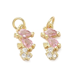 Настоящее золото 16K Латунные микро проложить кубического циркония прелести, прелести морских коньков, реальный 16 k позолоченный, 14x7x3 мм, Перейти кольцо: 5x1 мм, внутренний диаметр: 3.5 мм