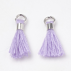Лиловый Кулон с кисточкой из поликоттона (полиэстер), мини-кисточка, с латунными застежками и железными кольцами, платина, сирень, 10~15x3~4 мм, отверстие : 2 мм