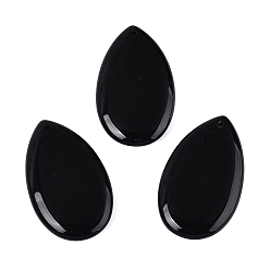 Black Onyx Подвески из натурального черного оникса, слезинки, окрашенная и подогревом, 49~50x29~30x7~9 мм, отверстие : 1.6~1.8 мм
